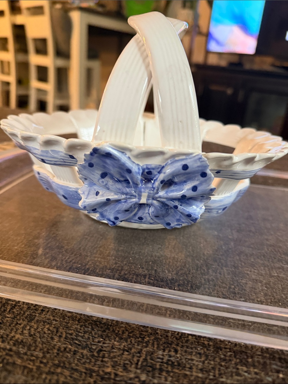 Vintage Casa Fina Portugal Hand-Painted Ceramic Lattice Basket